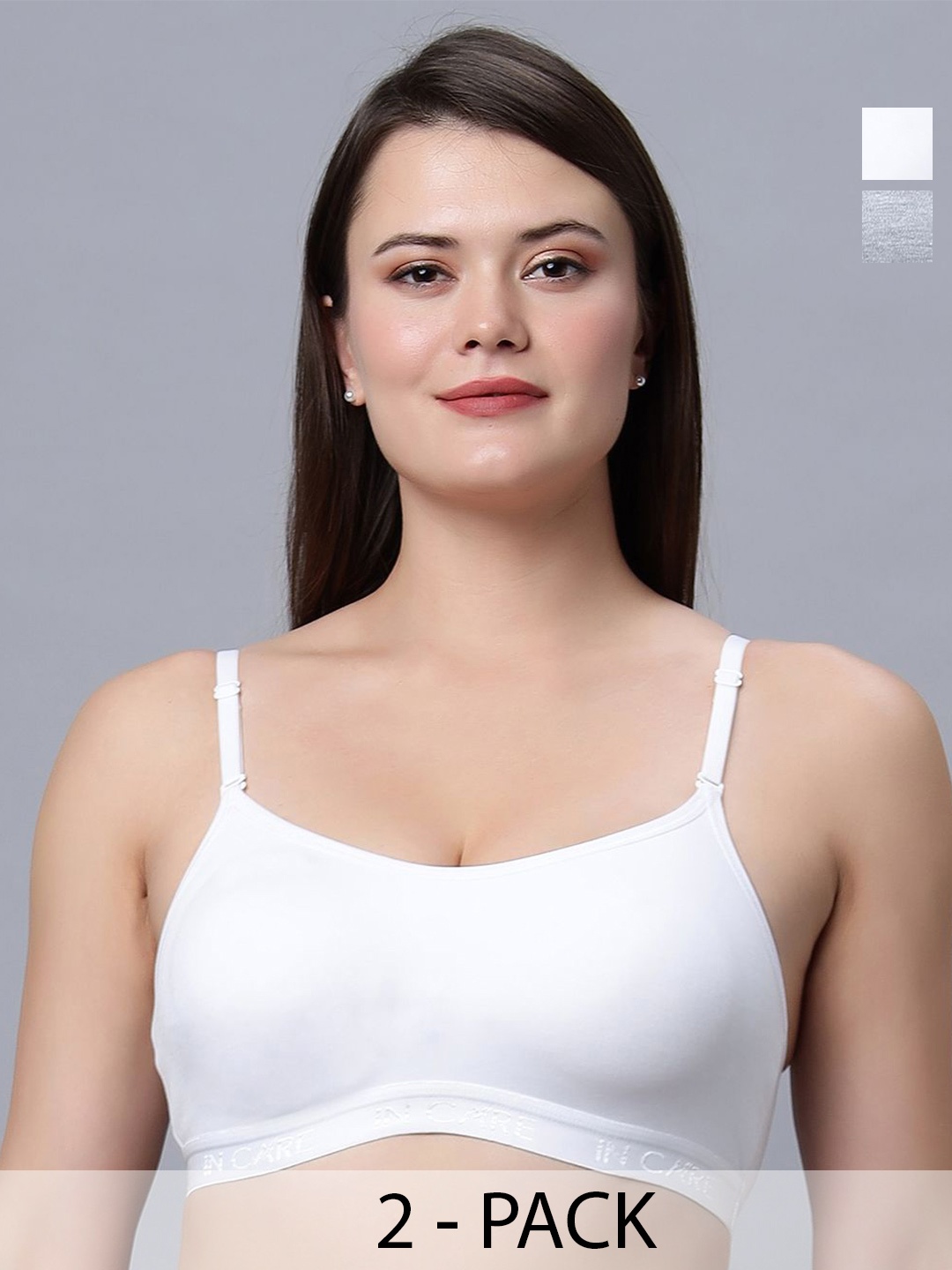 

In Care Pack Of 2 Non Padded Full Coverage Workout Bra, White
