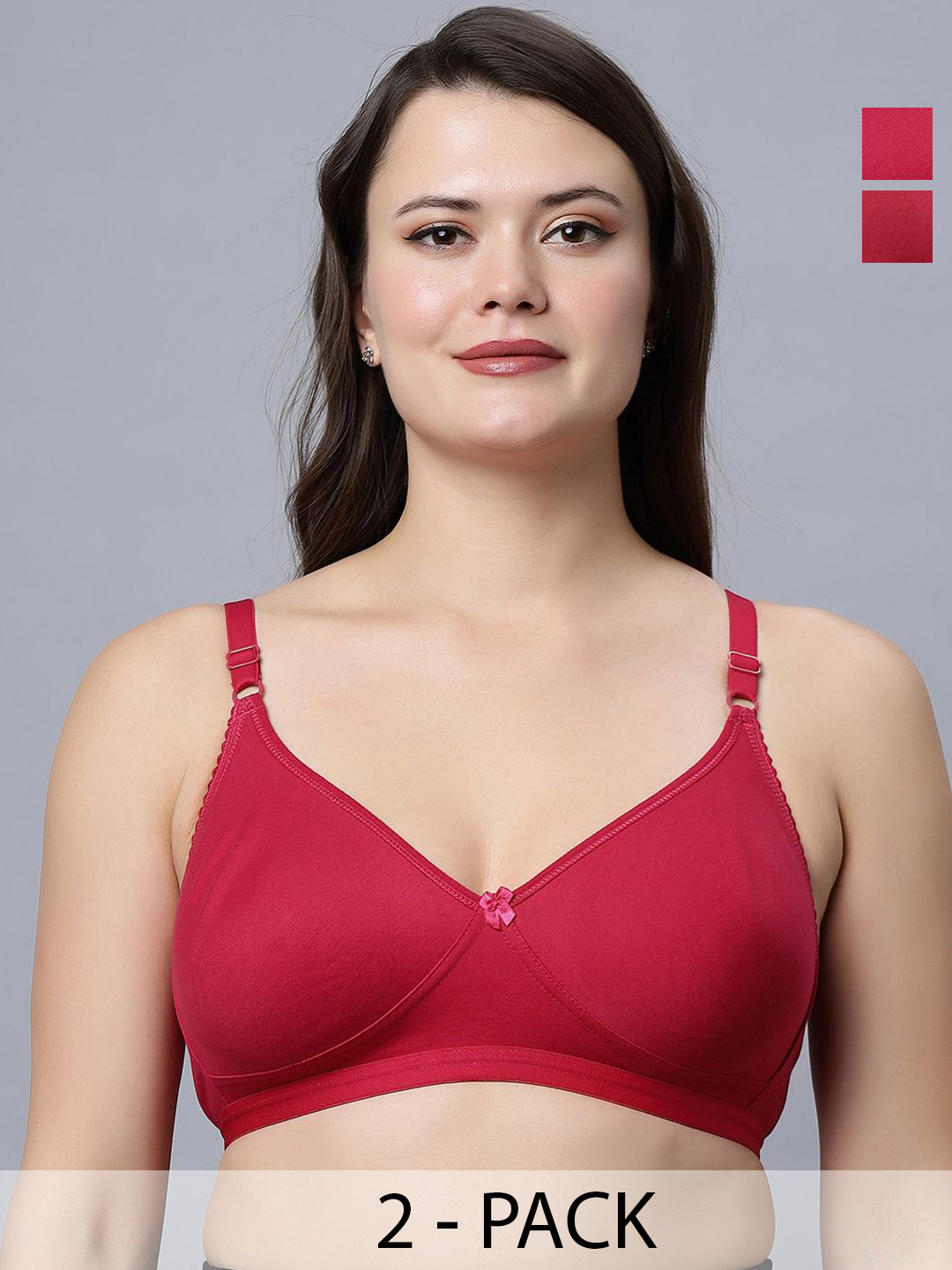 

In Care Women Pack of 2 Full Coverage Non Padded Solid T-shirt Bra, Red