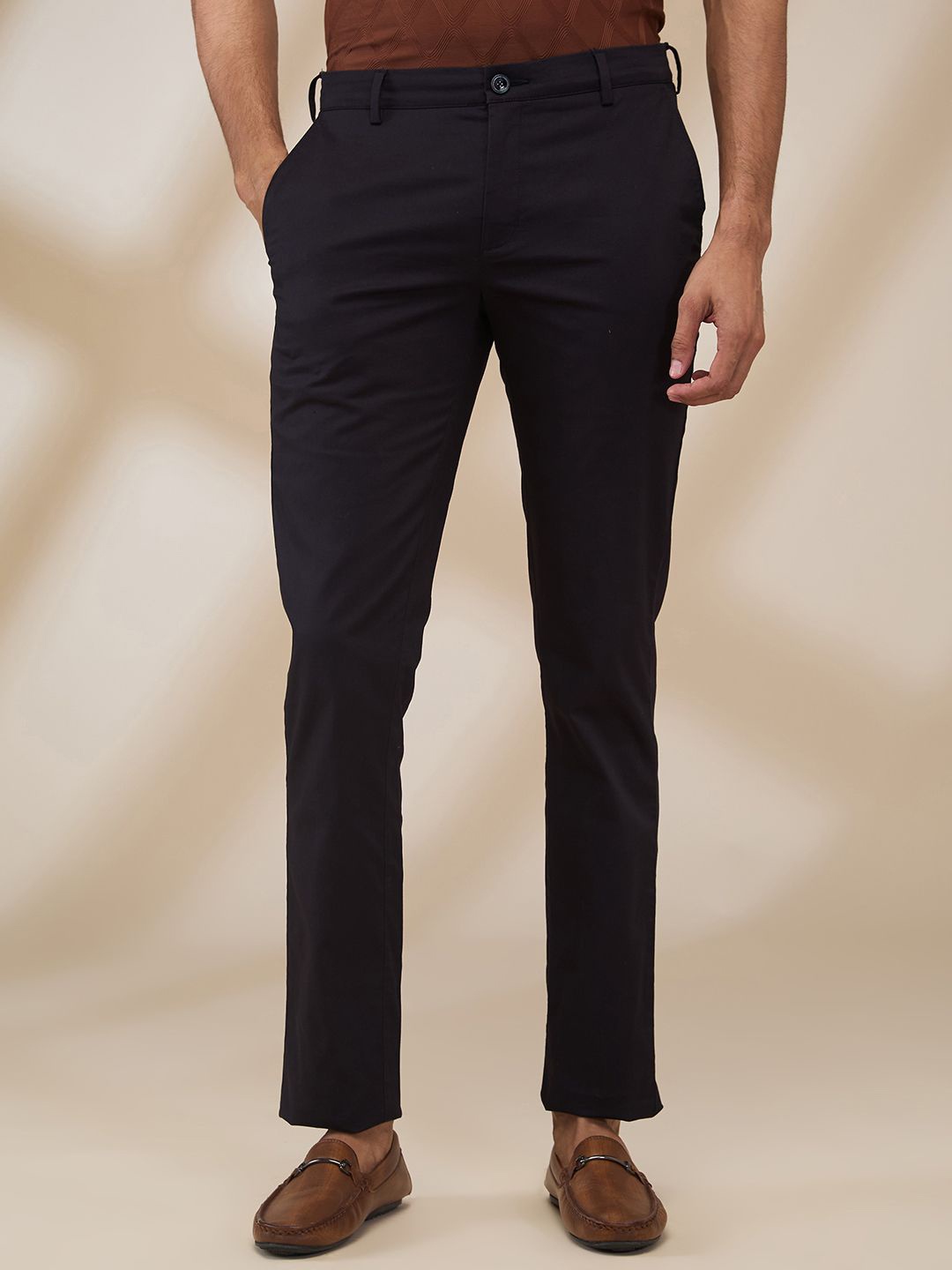 

ColorPlus Men Solid Slim Fit Formal Trousers, Black