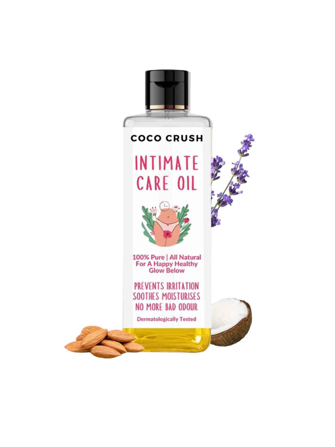 

Coco Crush Natural Intimate Care Oil Prevents Irritation Soothes & Eliminates Odor -200ml, Transparent