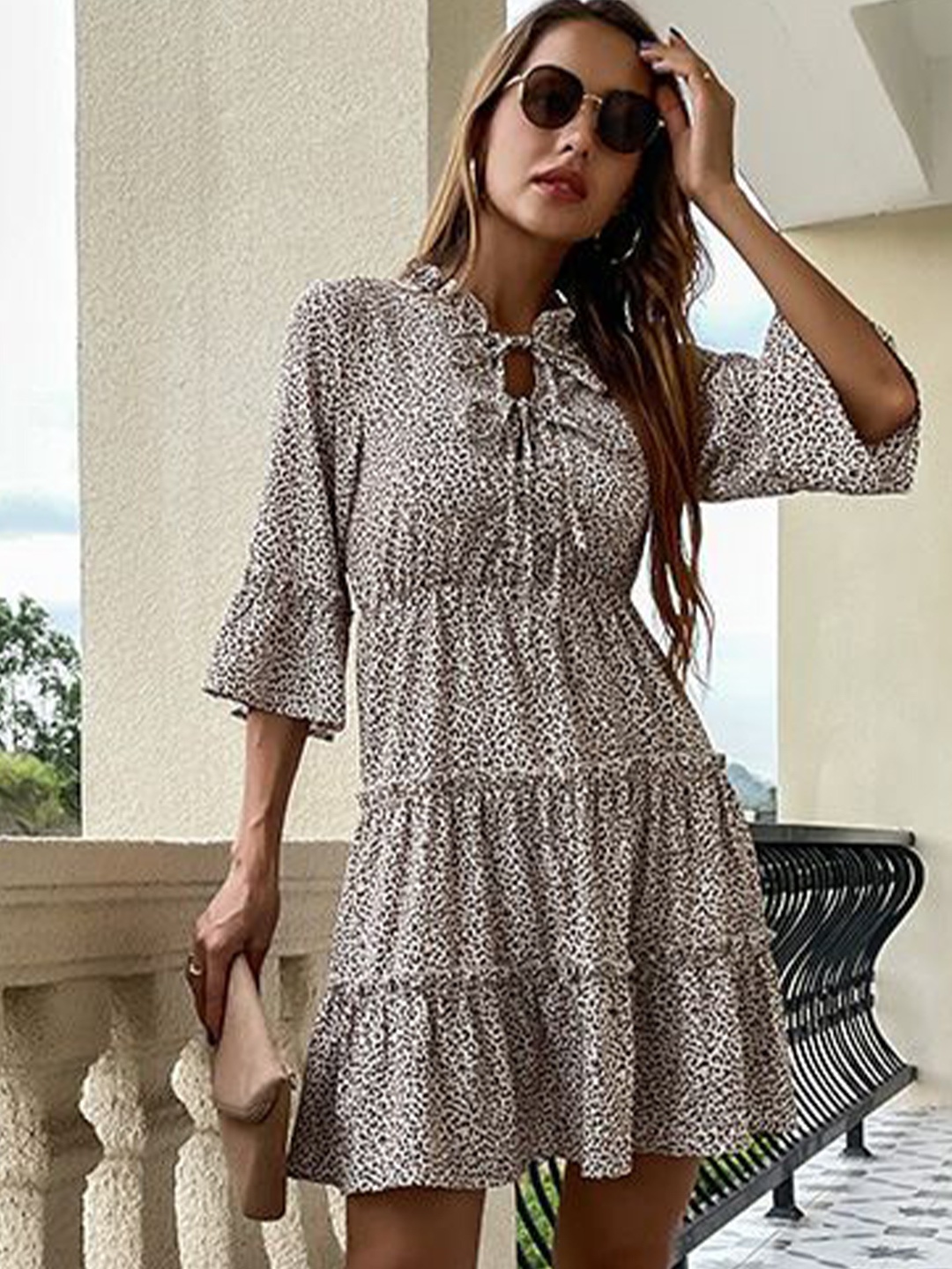 

StyleCast Women Animal Print Keyhole Neck A-Line Mini Dress, Multi