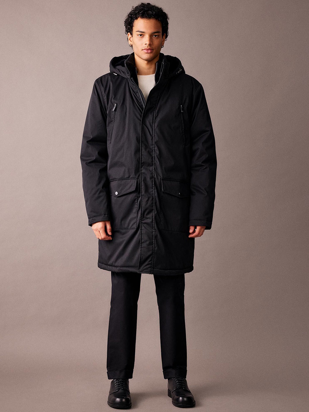 

DeFacto Men Reversible Longline Parka Jacket, Black