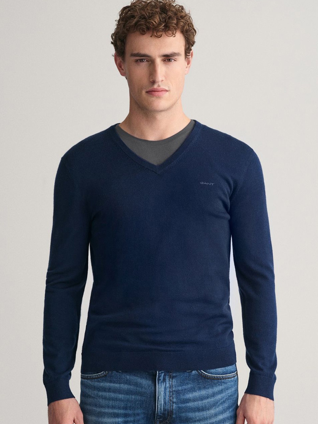 

GANT Men V-Neck Pullover Sweaters, Blue