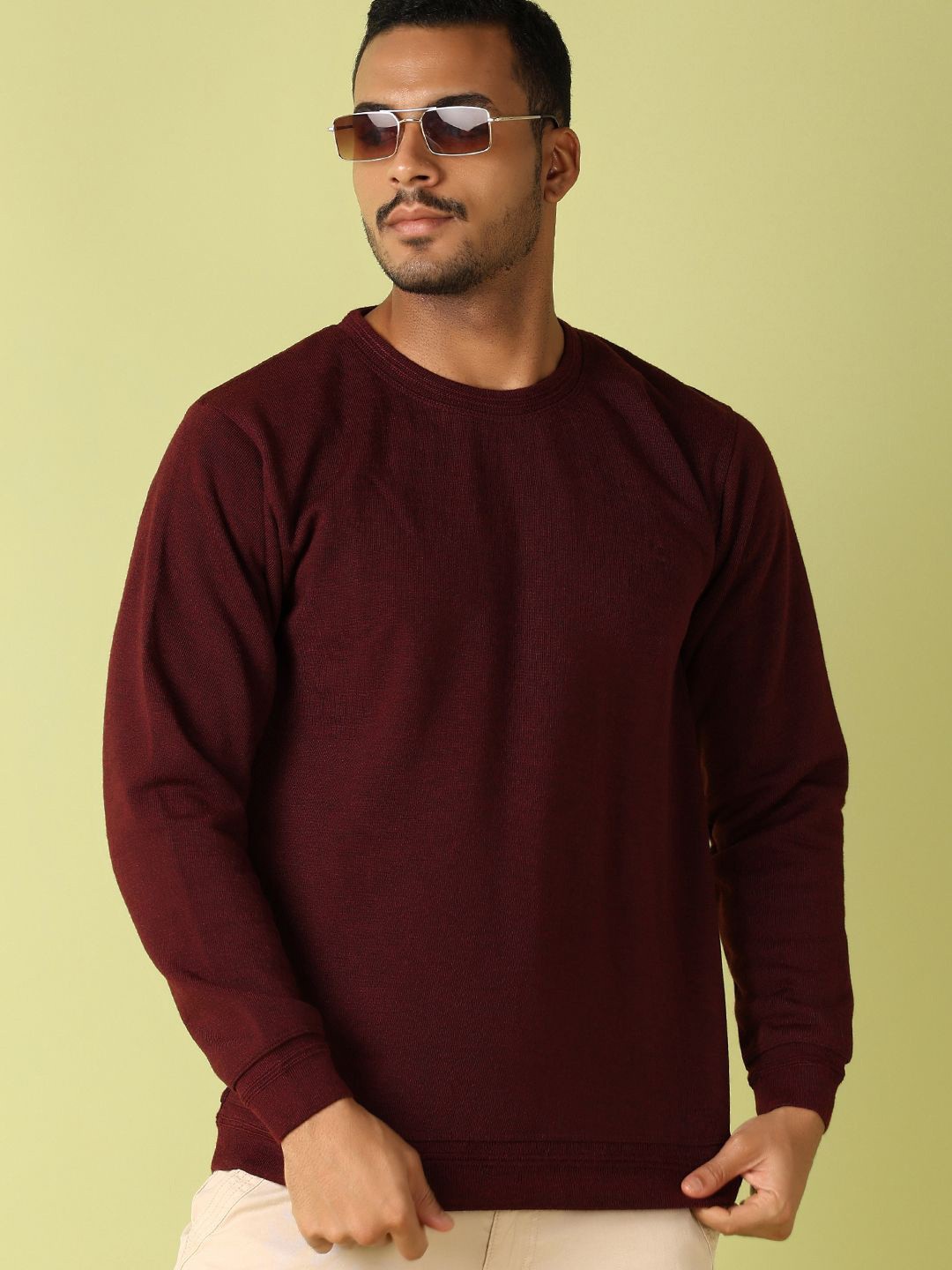 

V-Mart Men Cotton Round Neck Long Sleeves Pullover, Maroon