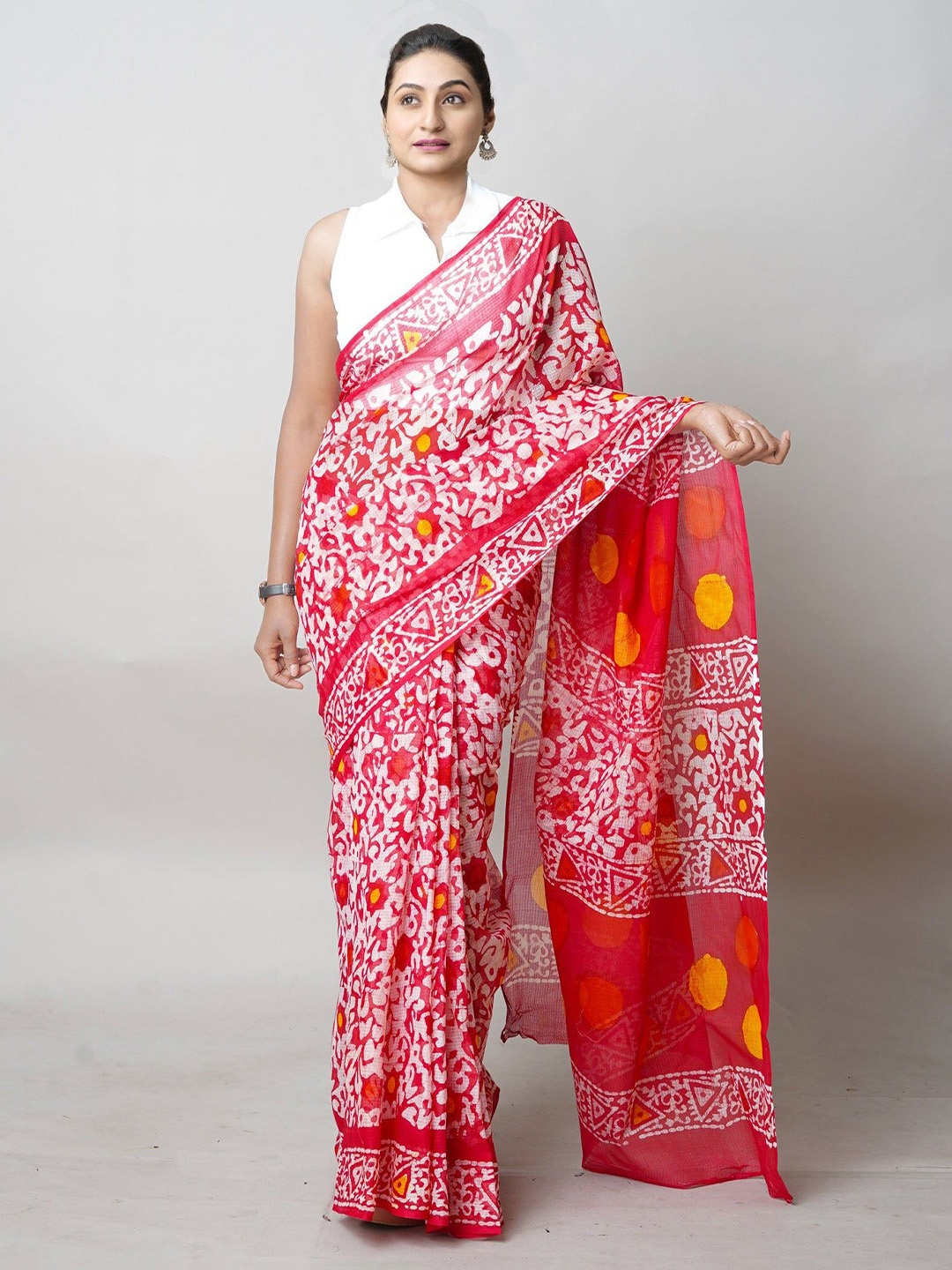 

Unnati Silks Ethnic Motifs Pure Cotton Handloom Kota Saree, Red