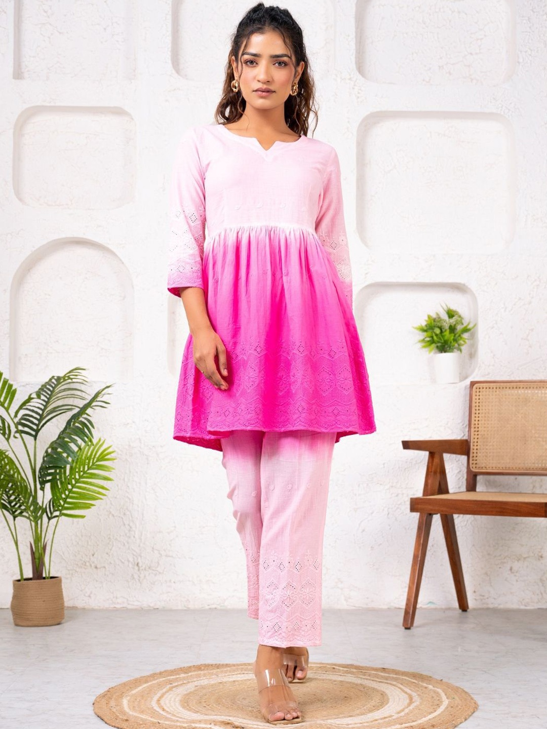 

SAADGEE Embroidered Tunic & Trouser Co-Ords, Pink