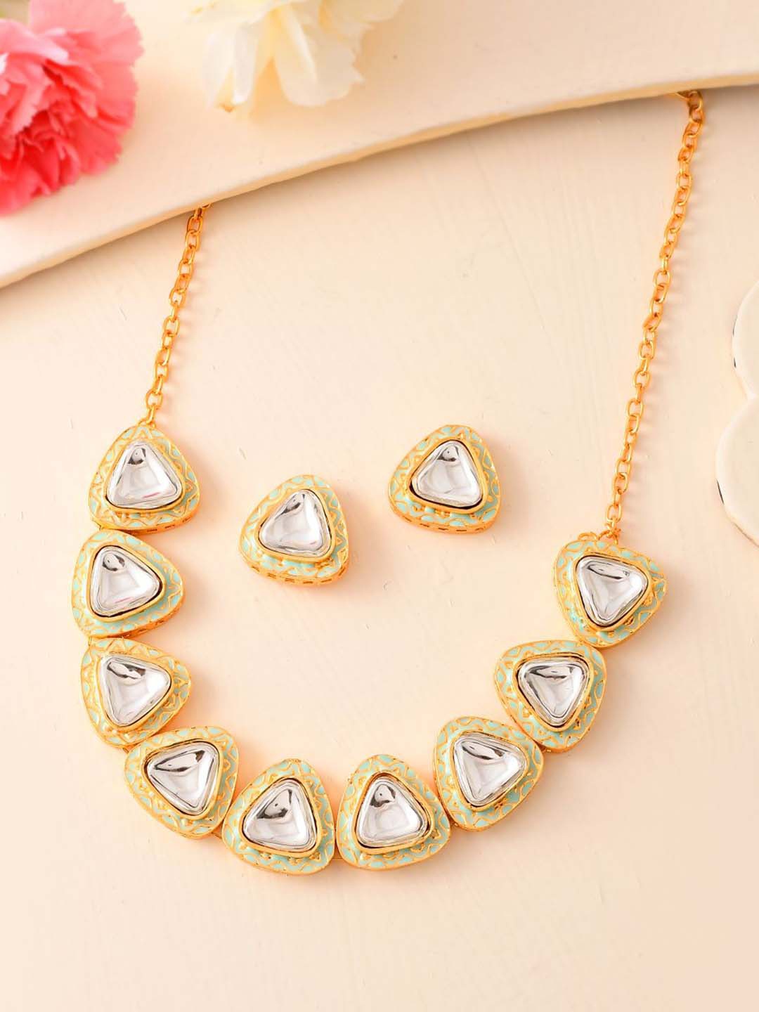 

DASTOOR Gold-Plated Stone Studded Necklace & Earrings