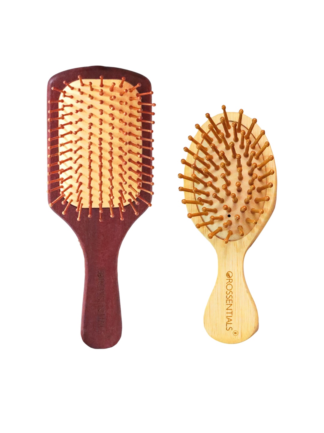 

OROSSENTIALS Set Of 2 Wooden Hair Brush, Brown