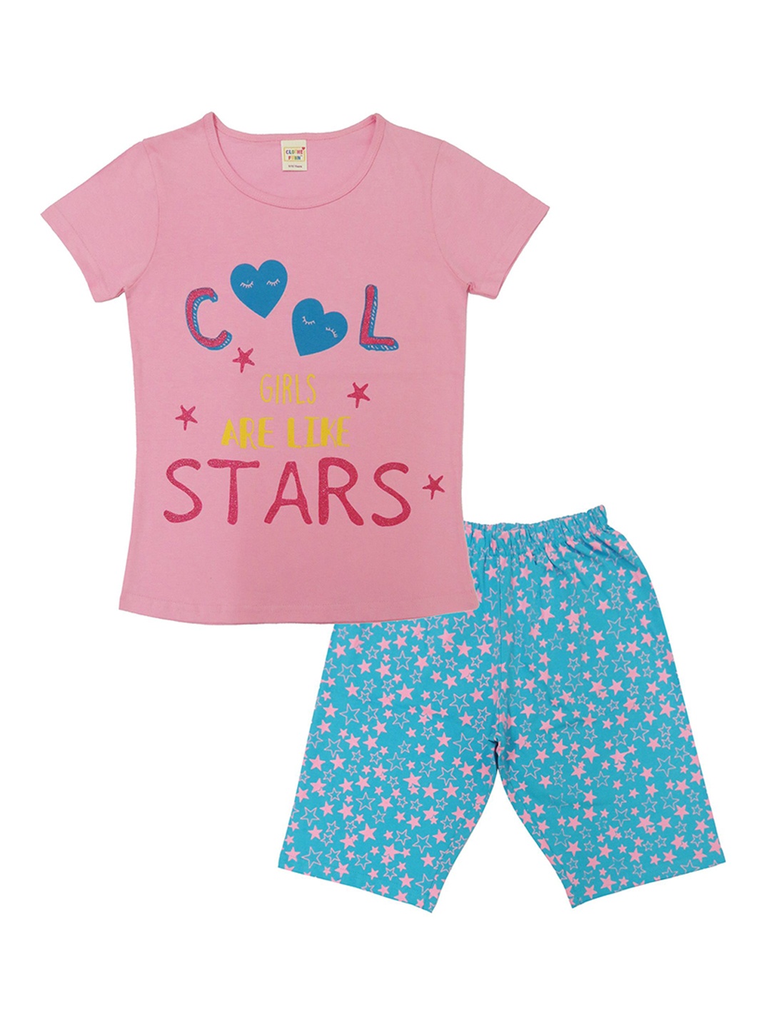 

Clothe Funn Printed Pure Cotton T-shirt With Shorts, Pink