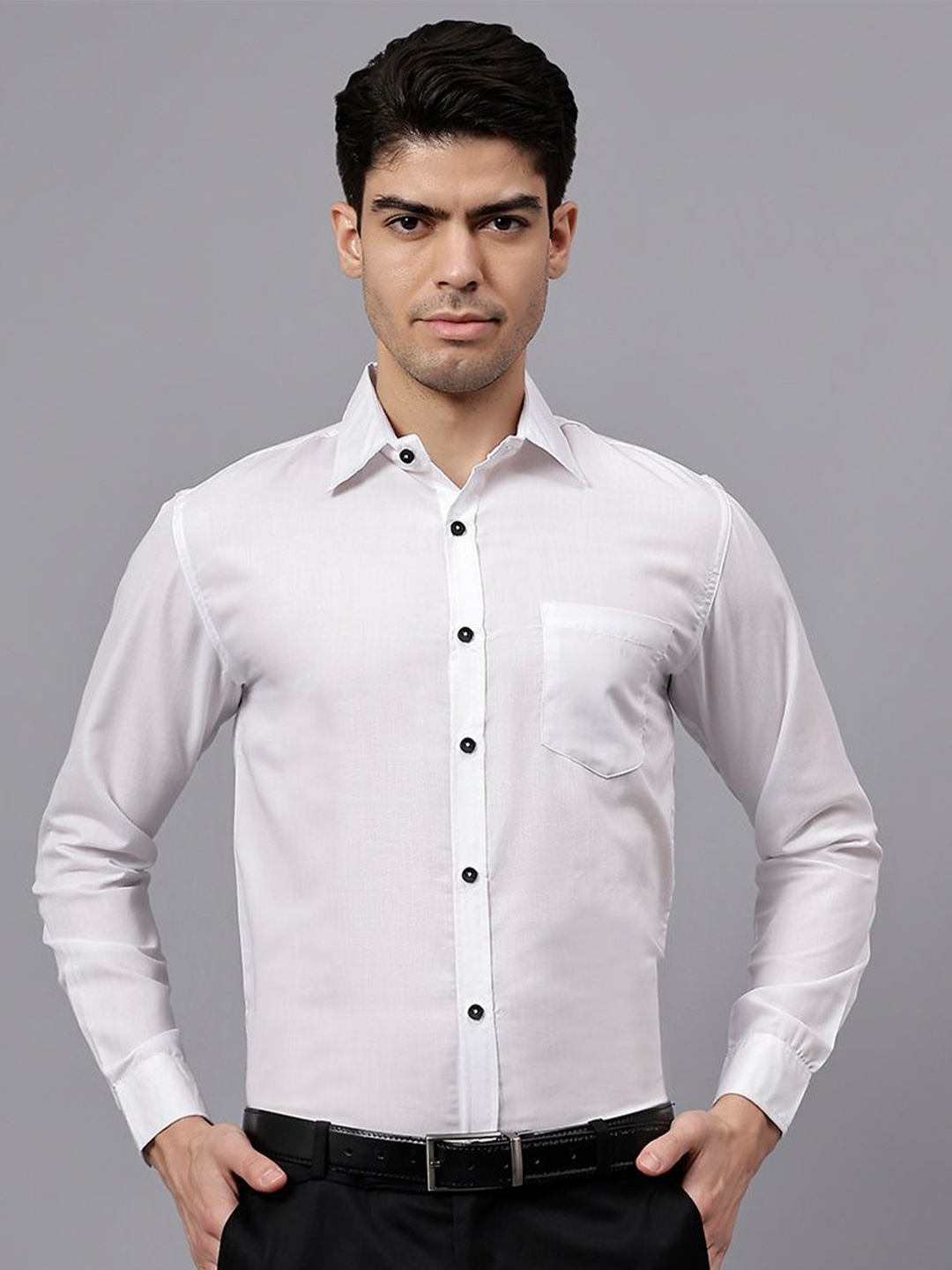 

TrendiVastra Men India Slim Spread Collar Solid Cotton Slim Fit Formal Shirt, White