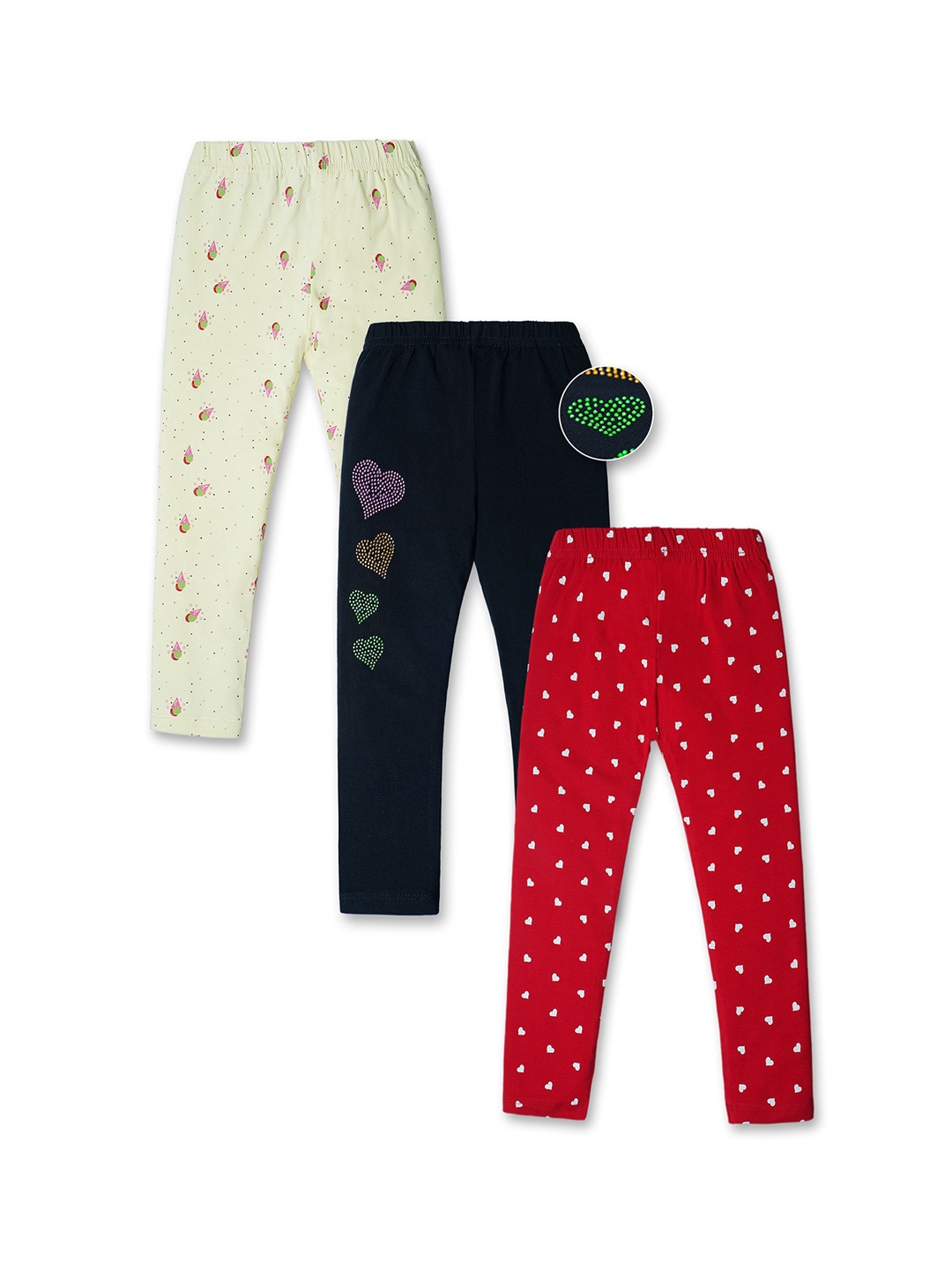 

Nino Togs Girls Pack Of 3 Printed Ankle-Length Leggings, Red