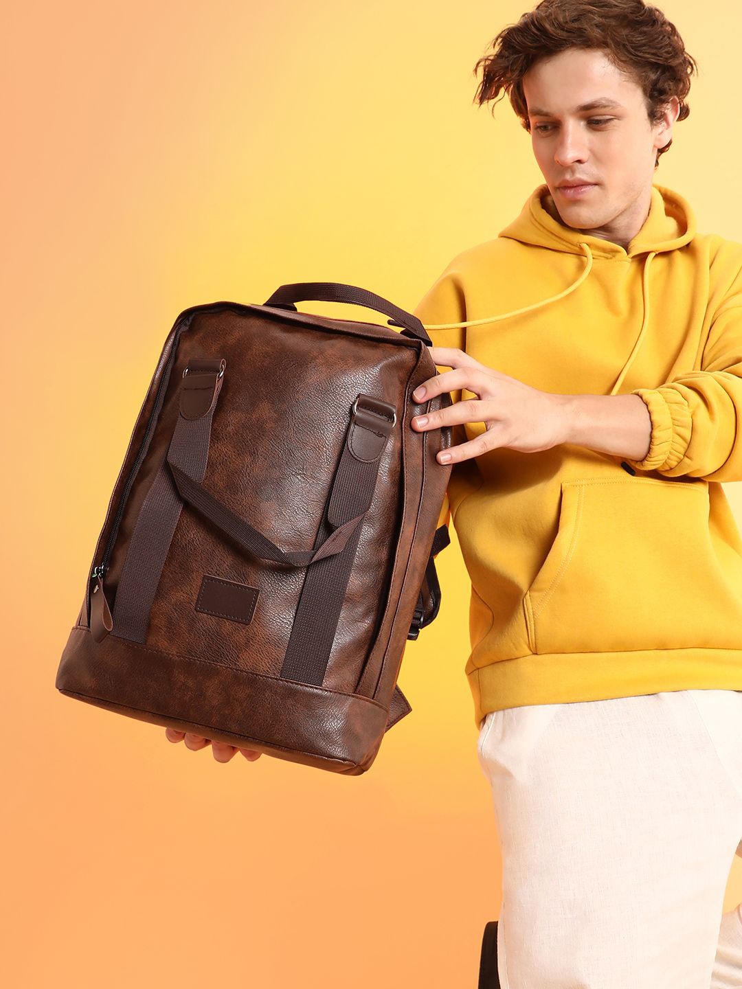 

French Accent Men Medium Ergonomic Backpack, Brown