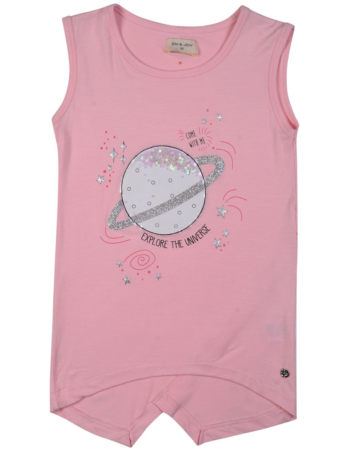 

Gini and Jony Girls Graphic Printed Round Neck Cotton Top, Pink