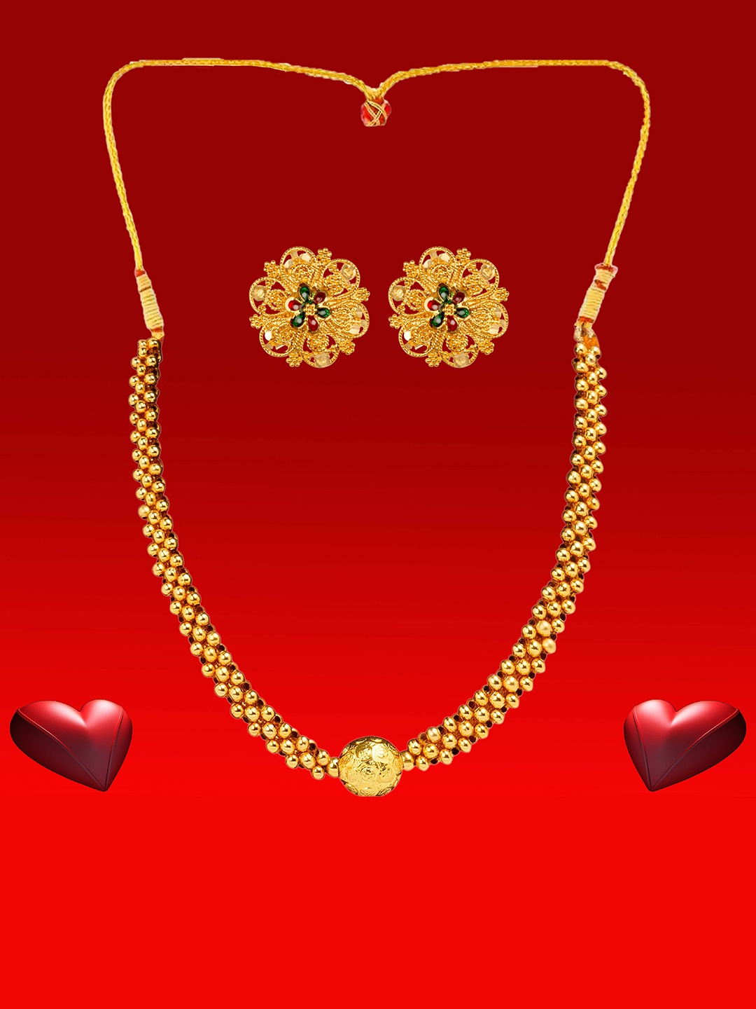 

Heer Collection Gold-Plated Ethnic Matte Thushi choker Finish Jewelry Set