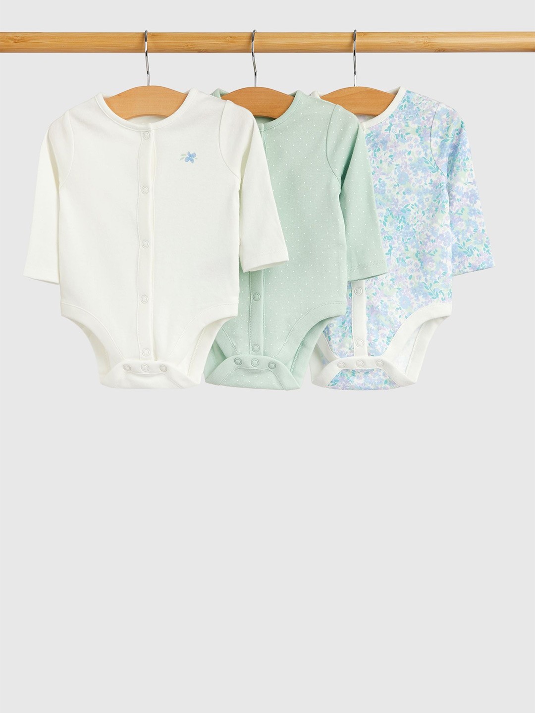 

mothercare Girls Pack of 3 Cotton Embroidered Sleepsuit, Green