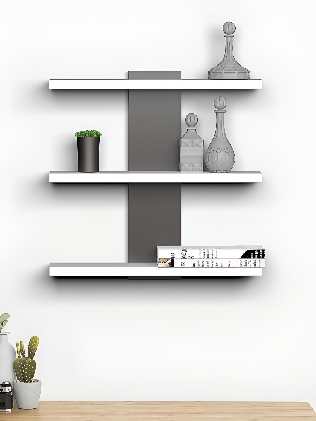 

RANDOM White & Black Engineered Wood Wall Shelf