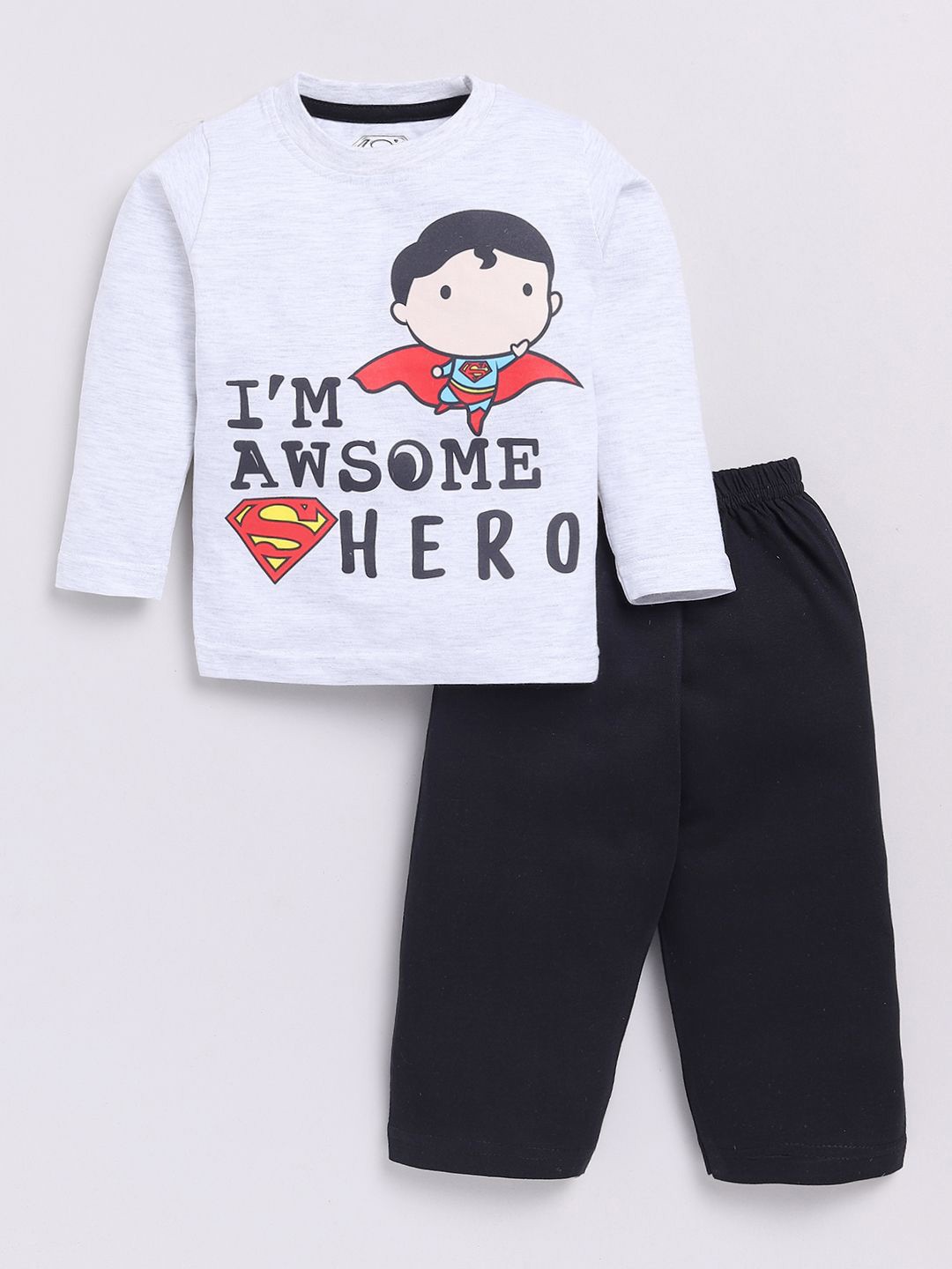 

E-TEENZ Boys Printed Round Neck Long Sleeves Pure Cotton T-Shirt & Pyjama, Grey