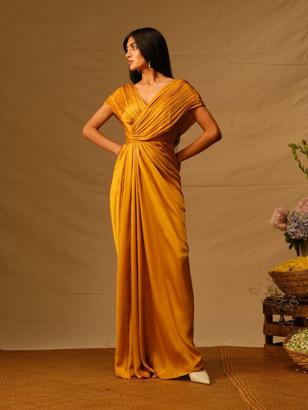 

Aroka Satin Maxi Dress, Mustard