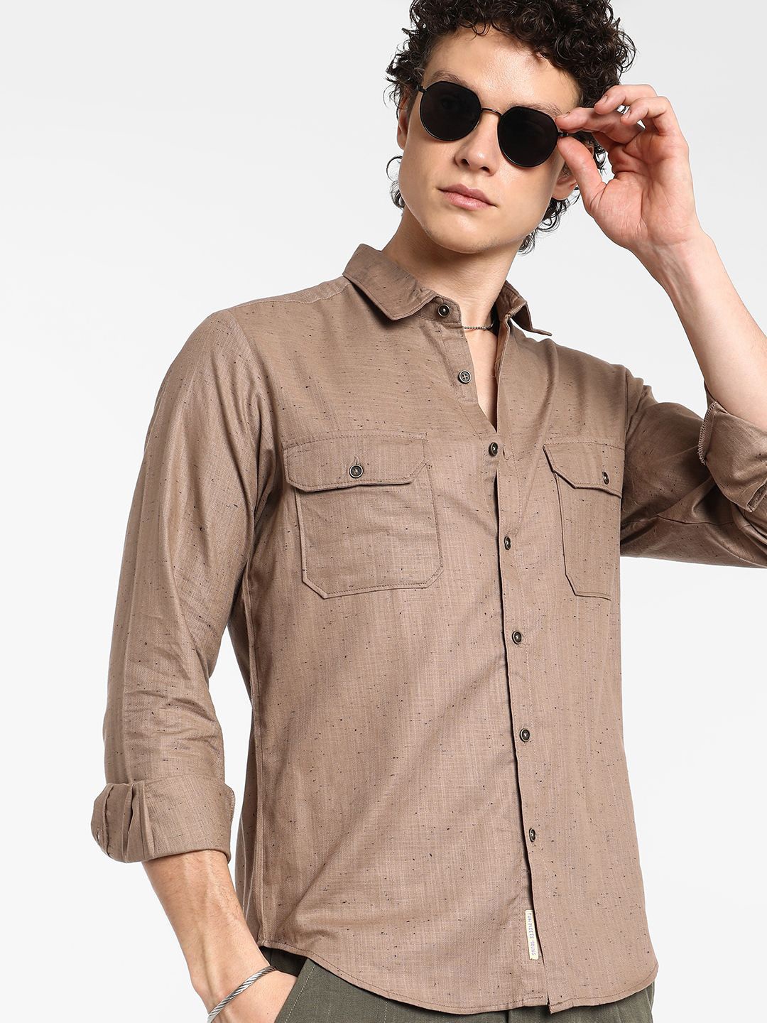 

Campus Sutra Men Comfort Spread Collar Solid Casual Shirt, Brown