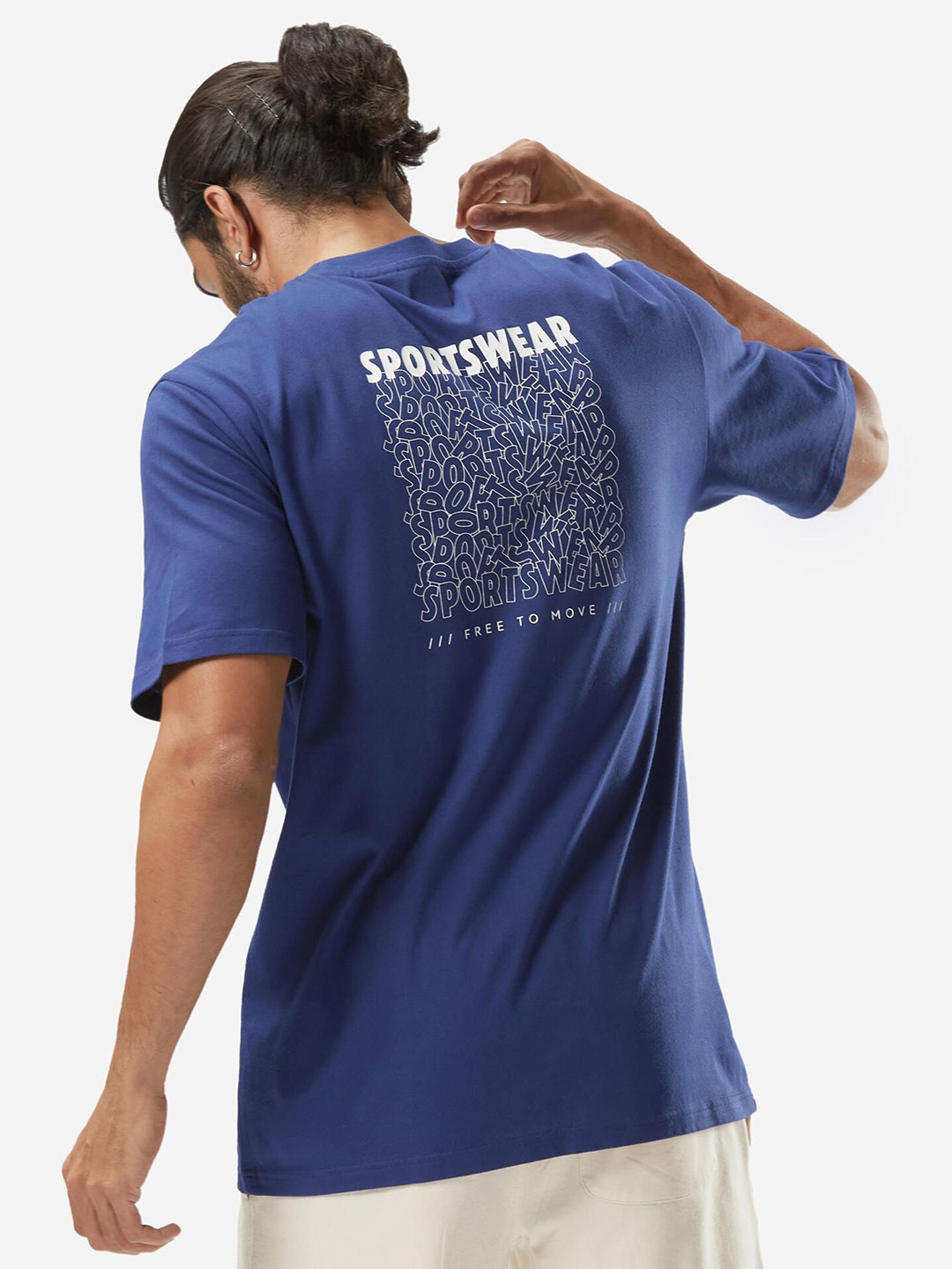 

Domyos By Decathlon Placement Printed Pure Cotton Round Neck Oversized T-Shirt, Blue
