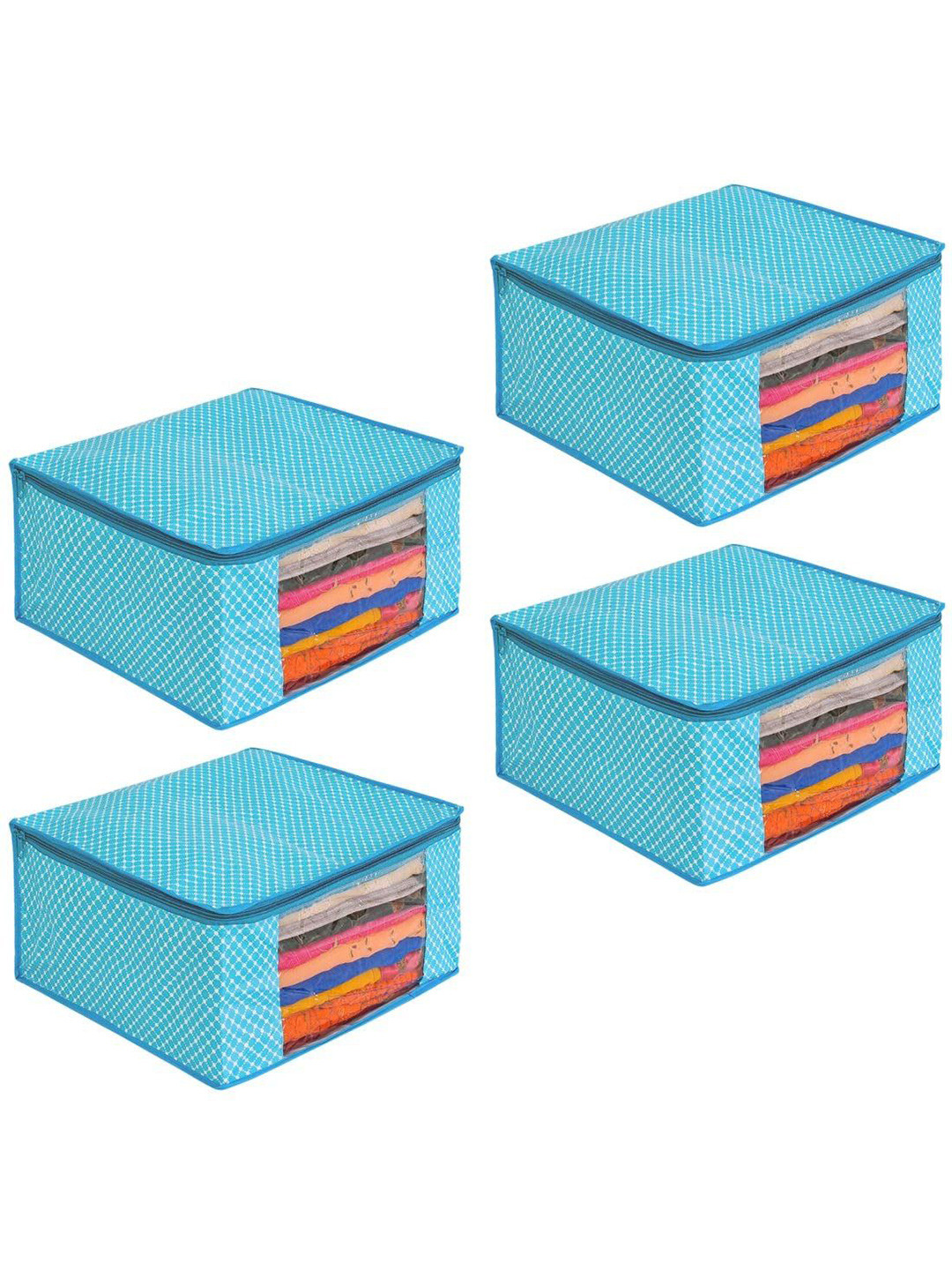 

prettykrafts Blue & White 4 Pieces Printed Cotton Saree Cover Organisers