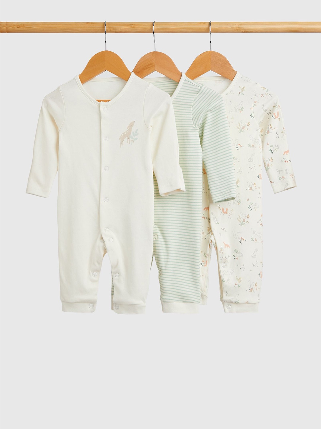 

mothercare Kids Pack of 3 Printed Sleepsuit, Cream