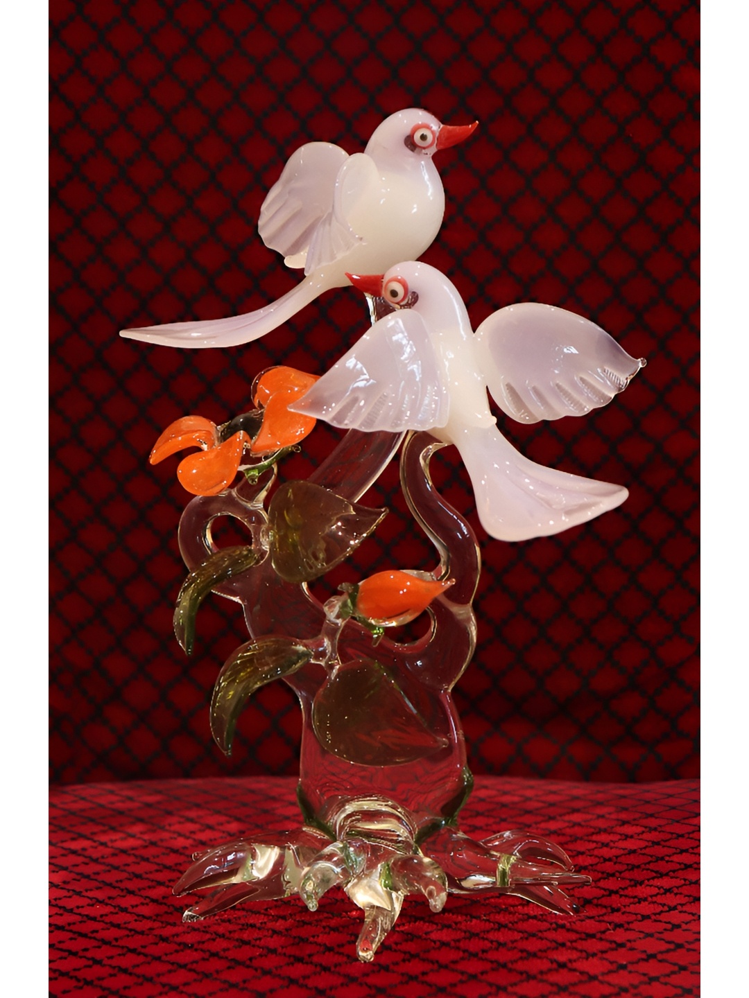 

NMII Orange Birds & Transparent Glass Figurine Showpiece