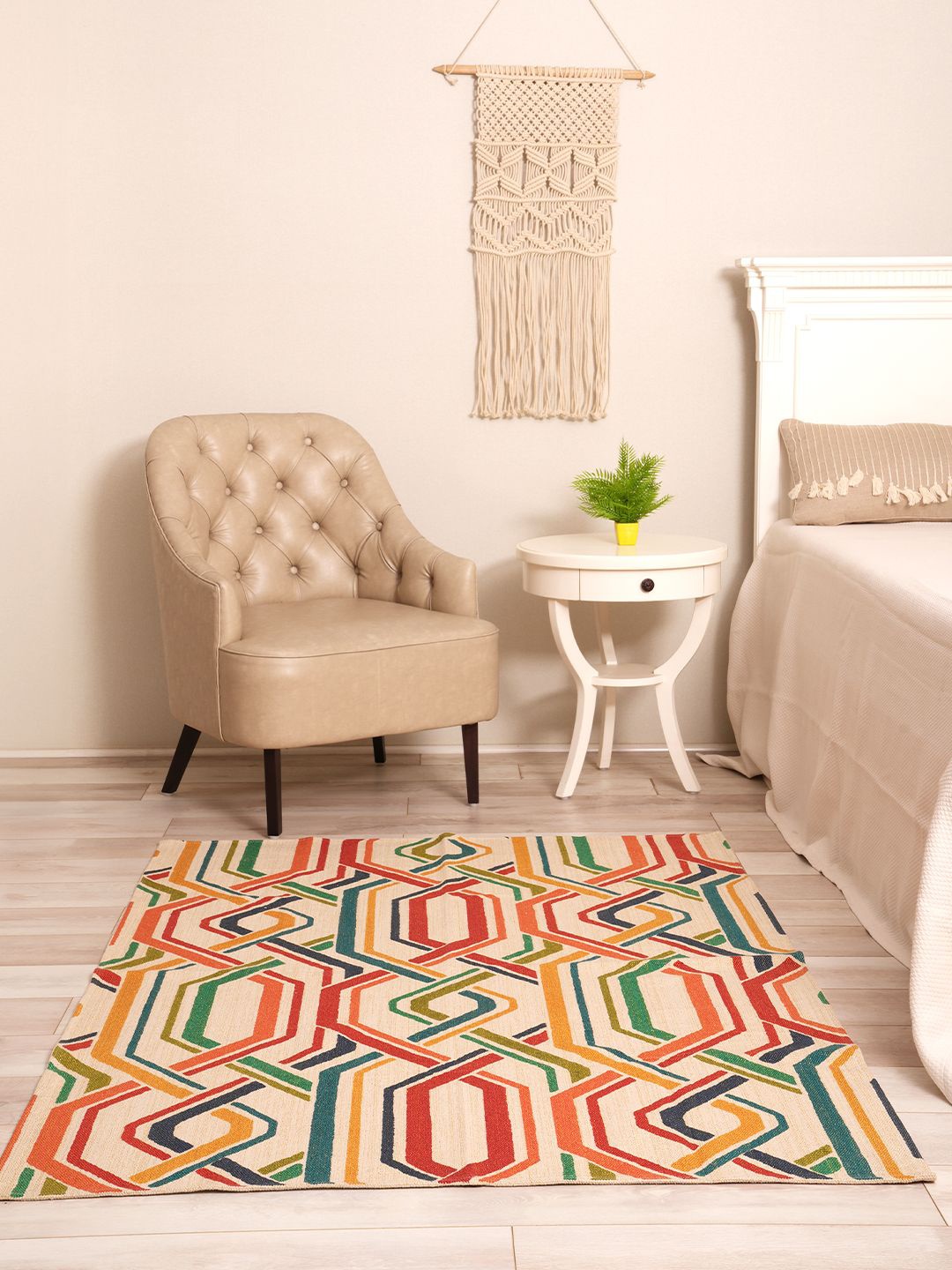 

BLANC9 Beige & Red Geometric Printed Cotton Carpet