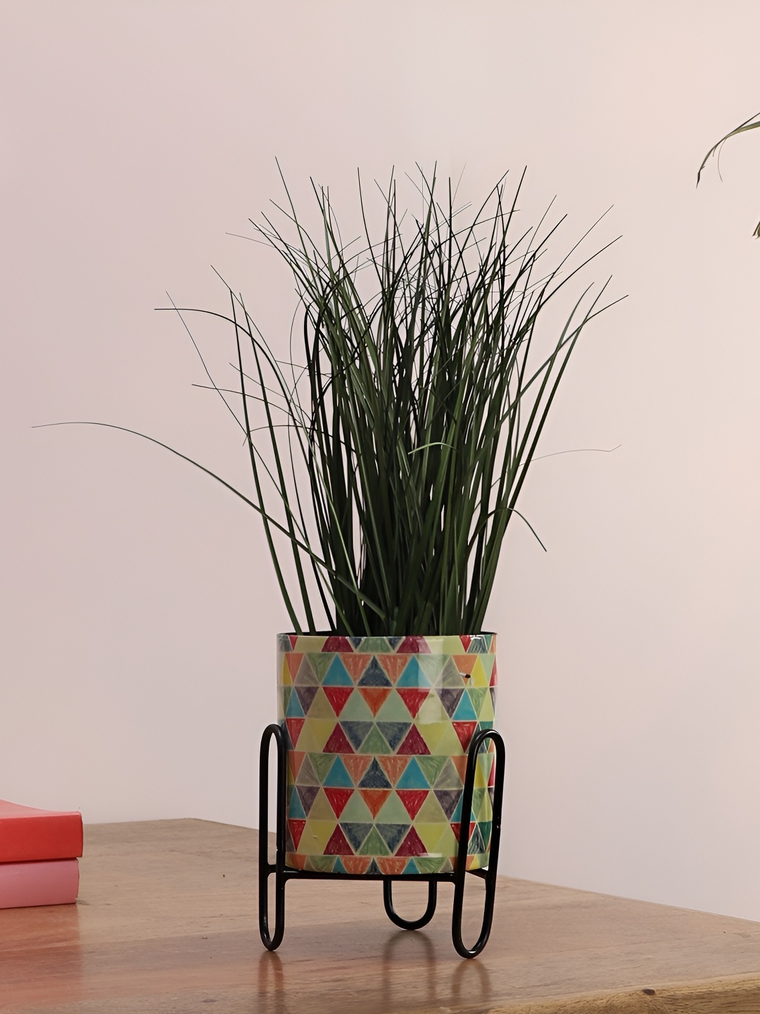 

pristine interiors Yellow & Red Metal Printed Violet Planter