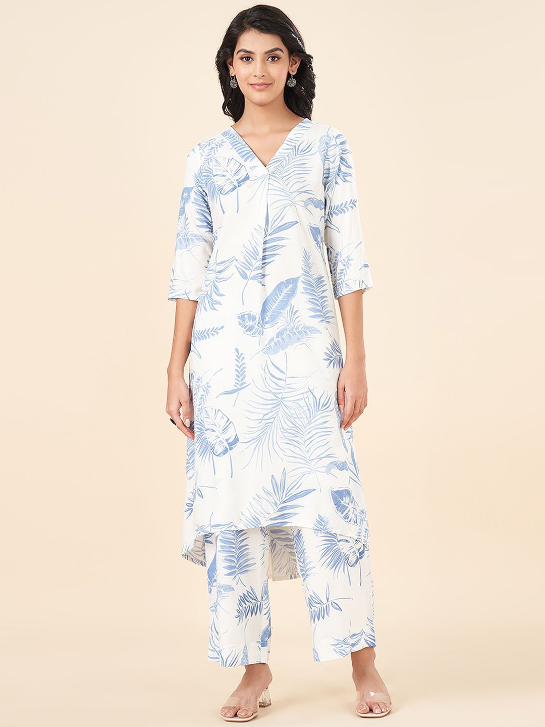 

RANGMANCH BY PANTALOONS Women Printed Regular Kurta with Palazzos, White