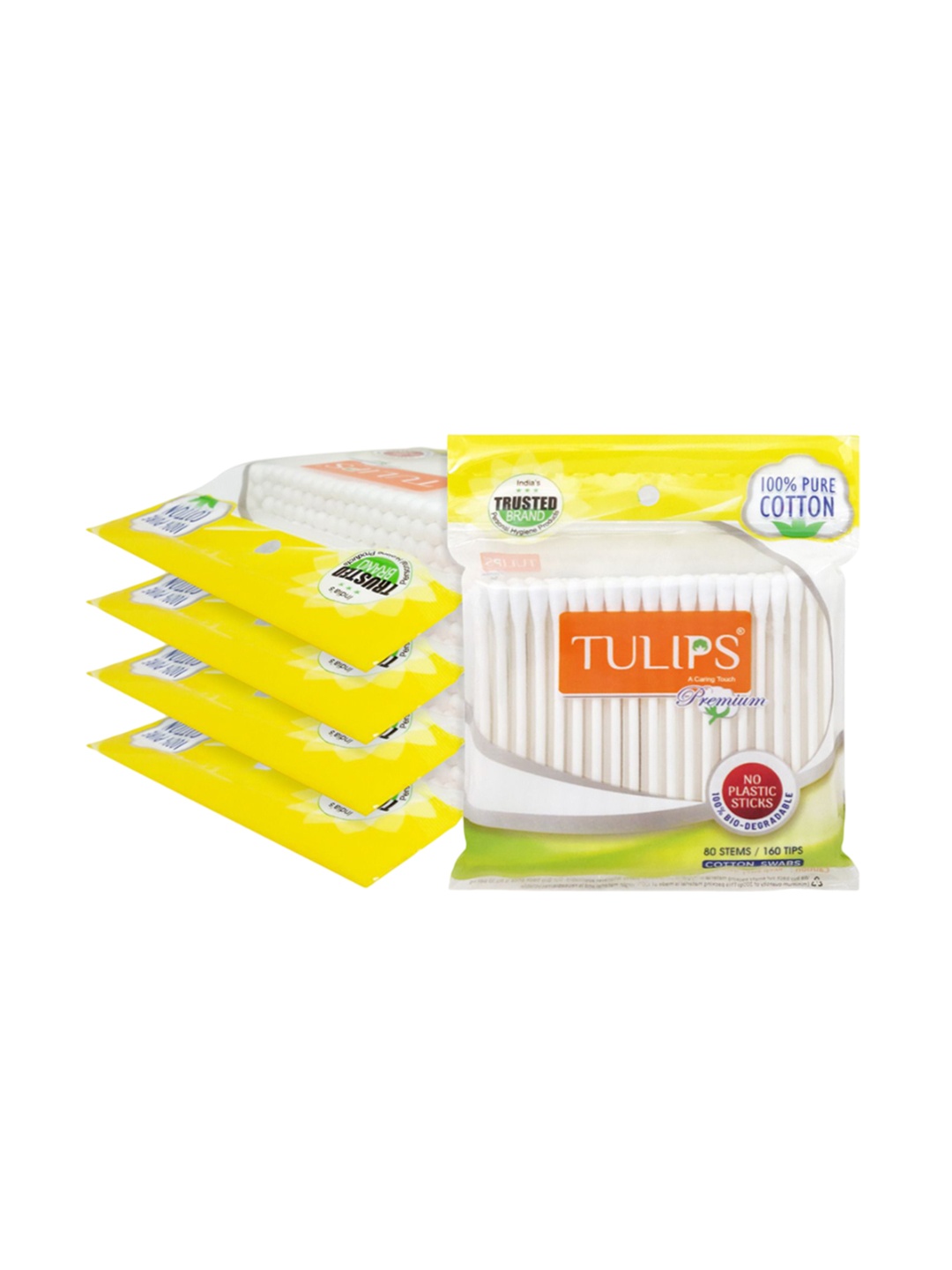 

TULIPS Set Of 5 Premium White Paper Stick Cotton Ear Buds -80 Each