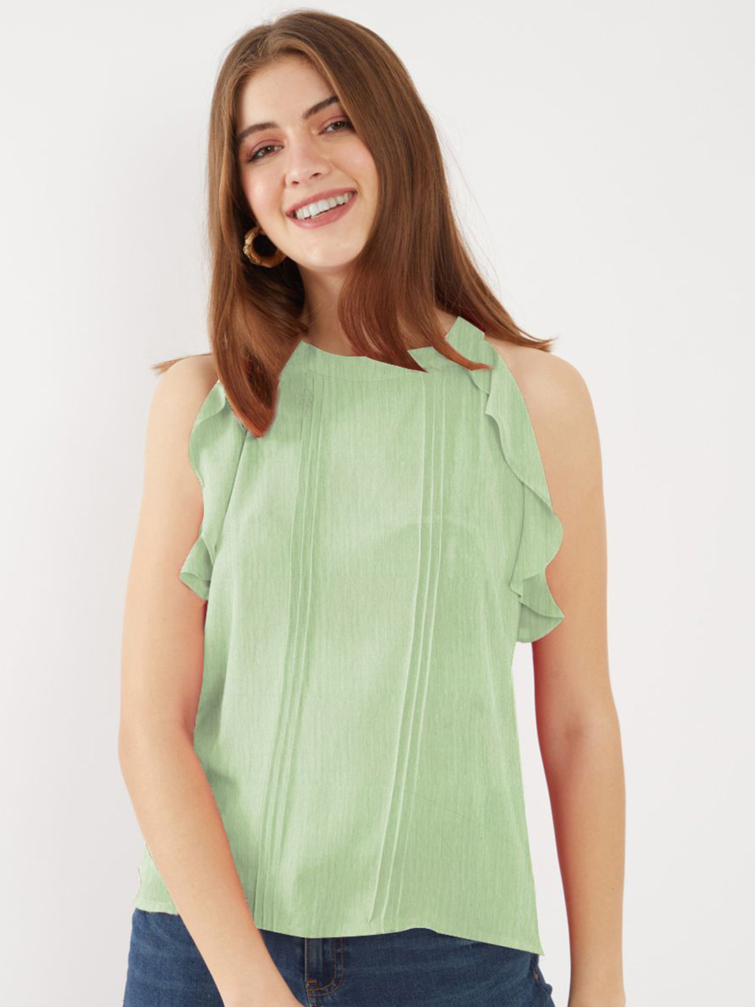 

Zink London Women Solid Round Neck Top, Green