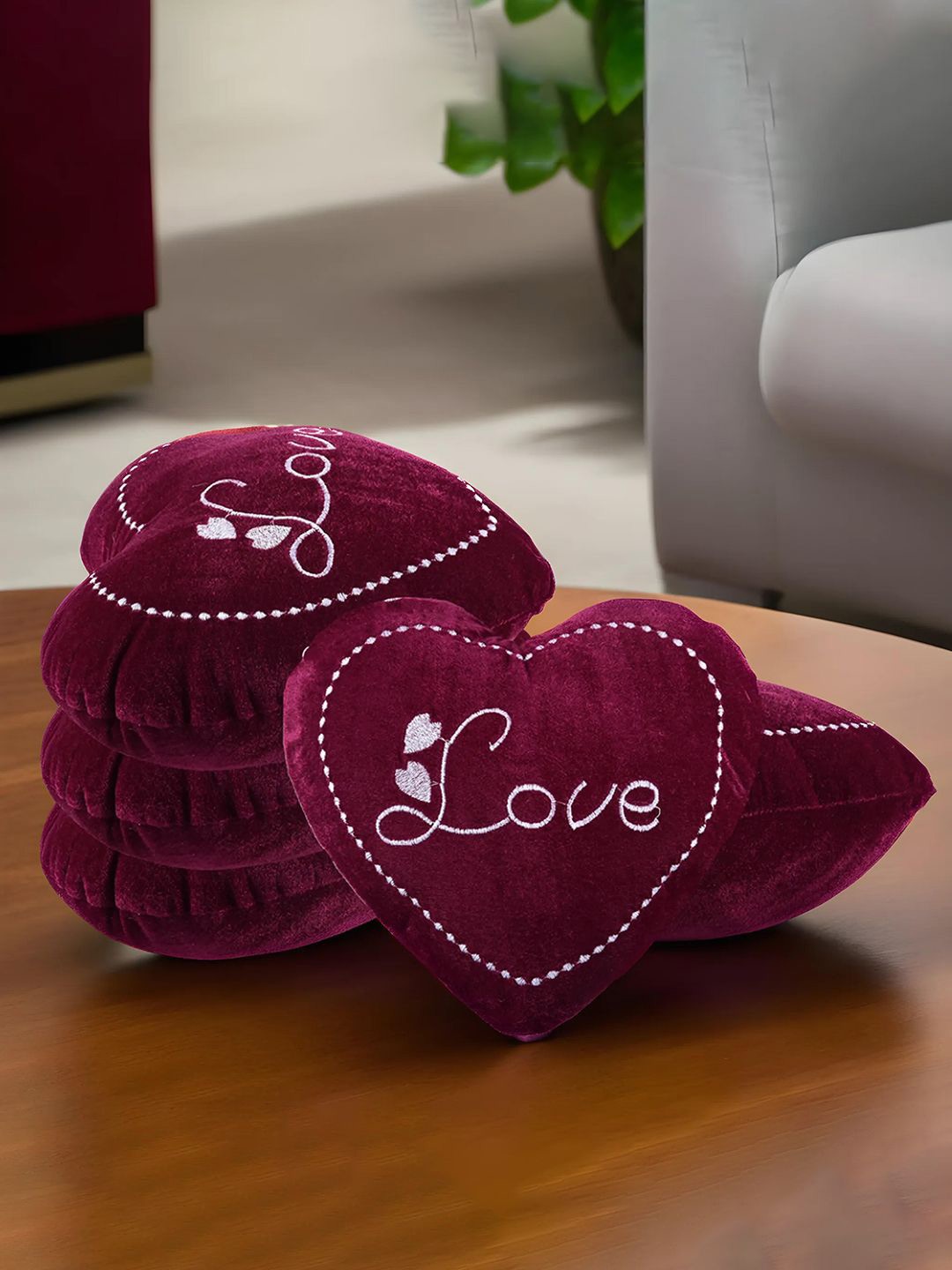 

Kuber Industries Red & White 10 Pieces Embroidered Cotton Heart Cushions
