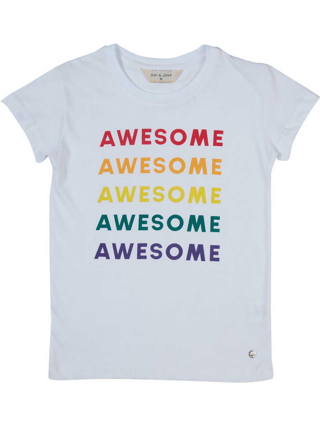 

Gini and Jony Girl Typography Printed Round Neck Cotton T-Shirt, White