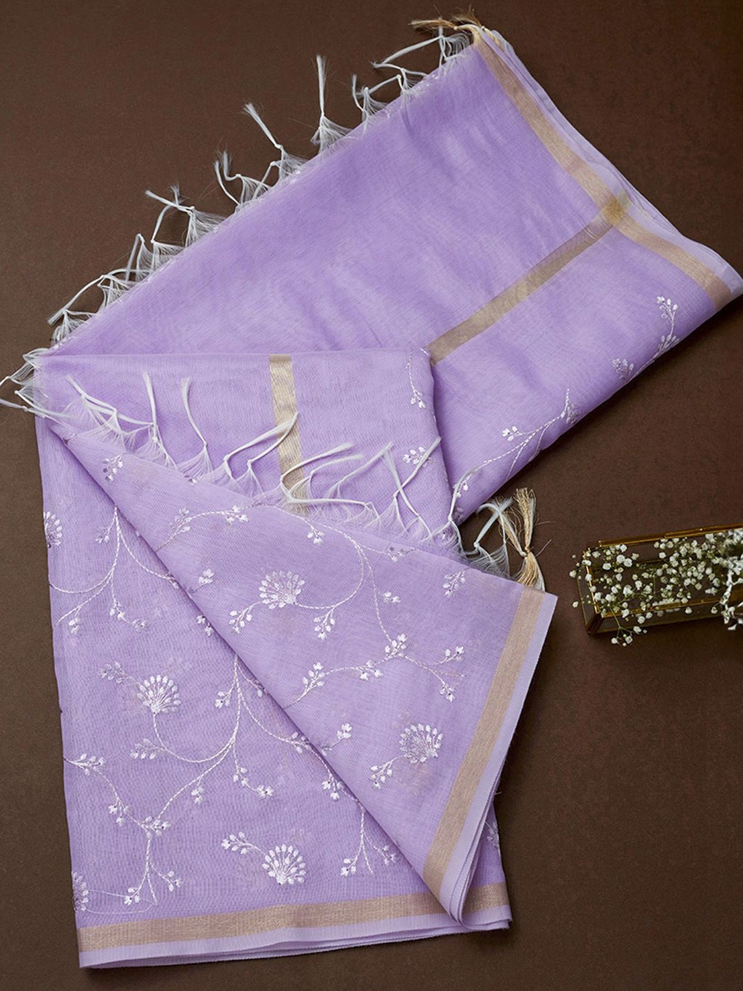 

Soch Floral Embroidered Dupatta With Zari, Lavender