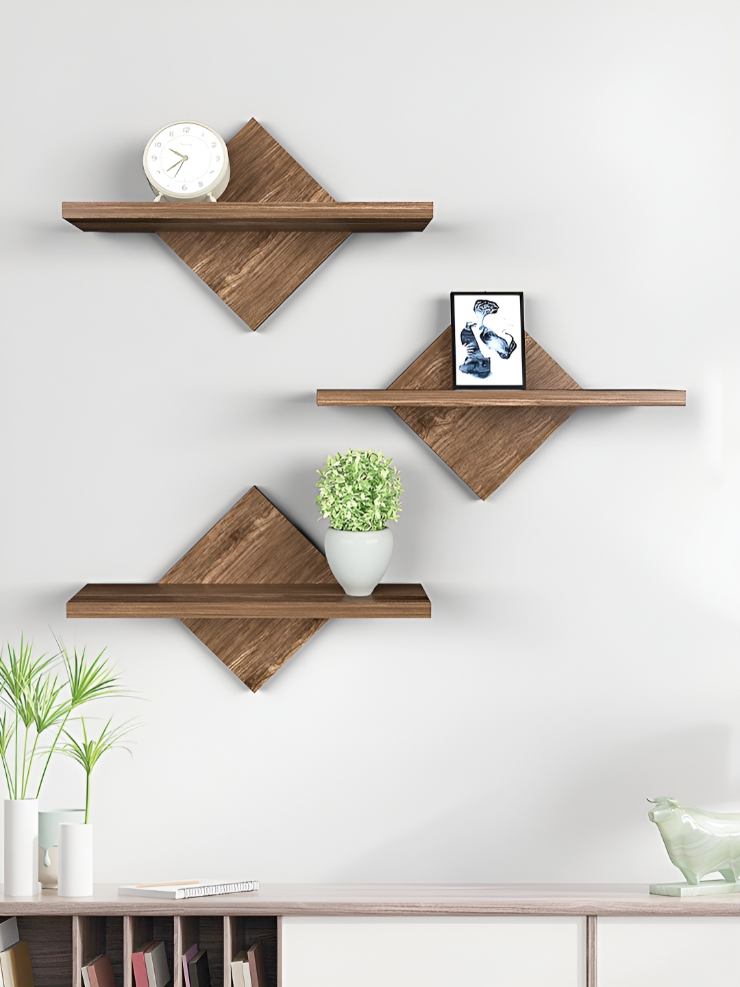 

RANDOM Brown 3 Pieces Engineered Wood Multipurpose Storage Wall Shelves
