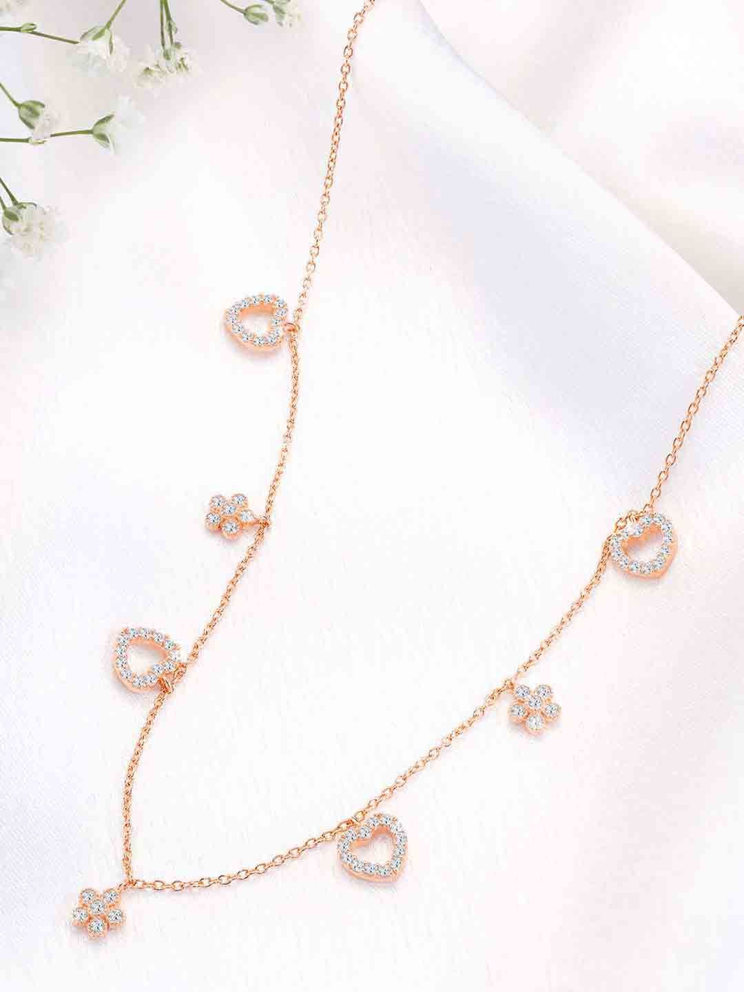 

Silvora by Peora 925 Sterling Silver Rose Gold-Plated Cubic Zirconia Studded Necklace