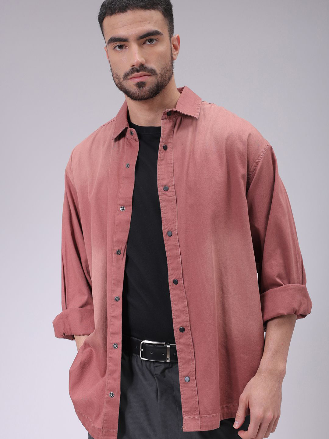 

The Indian Garage Co Men Cutaway Collar Solid Cotton Oversized Casual Shirt, Red