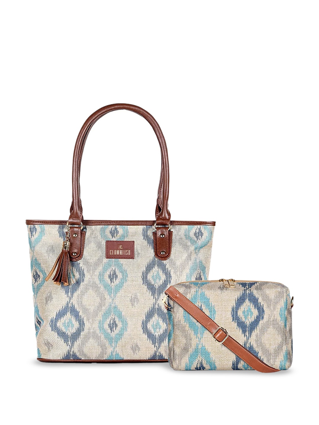 

THE CLOWNFISH Ethnic Motifs Printed Structured Handheld Bag With Sling Bag, White