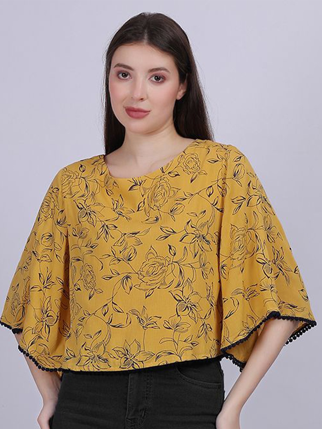 

Aumbe Floral Print Flared Sleeve Top, Mustard