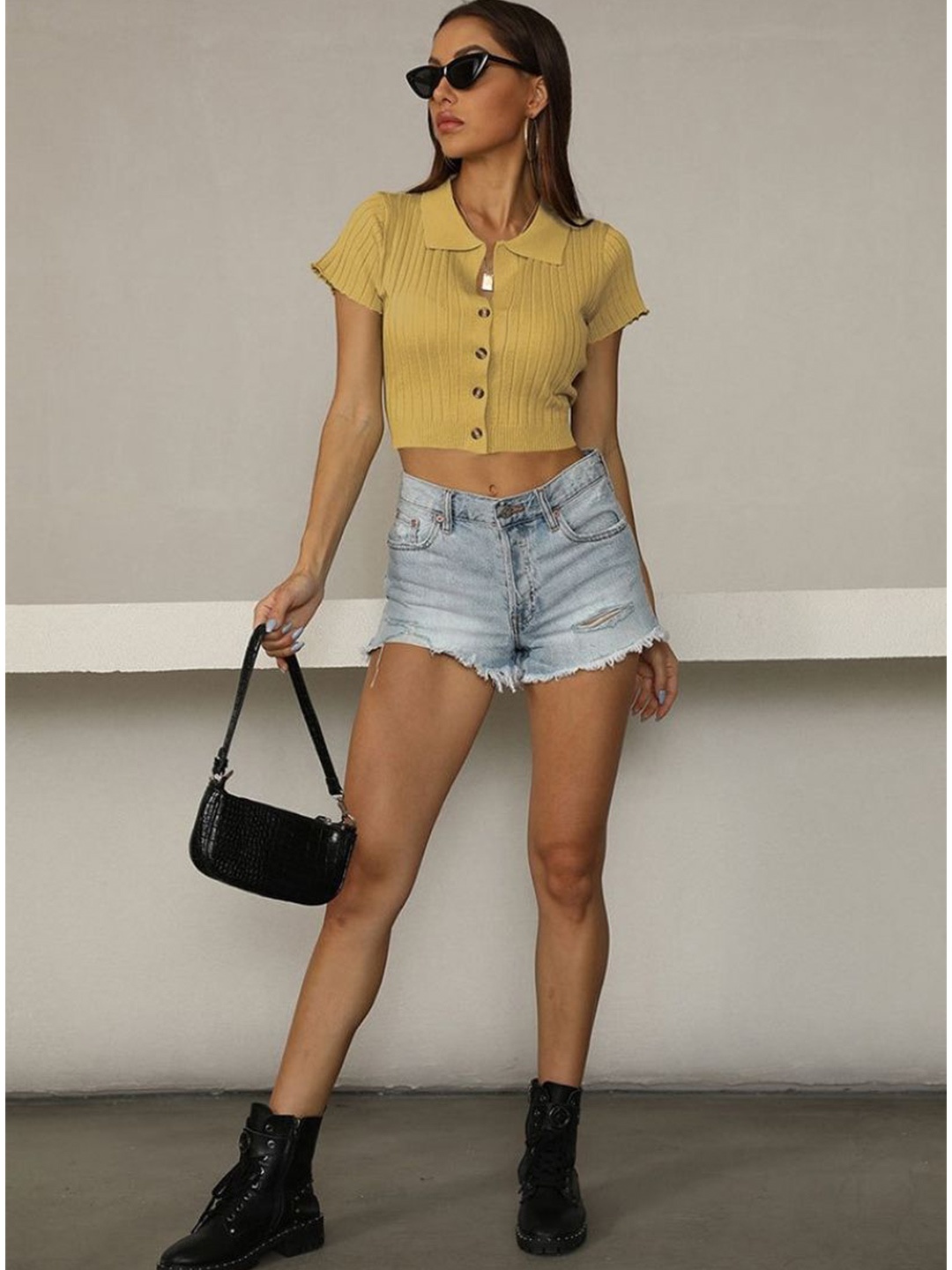 

StyleCast Women Vertical Striped Shirt Collar Top, Mustard