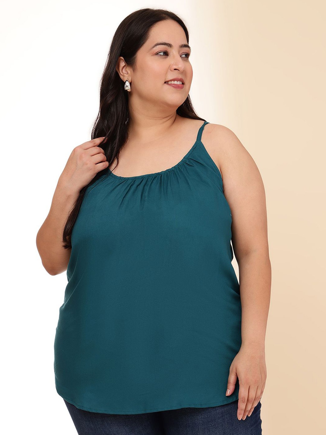 

DressBerry Women Solid Shoulder Straps Plus Size Top, Teal