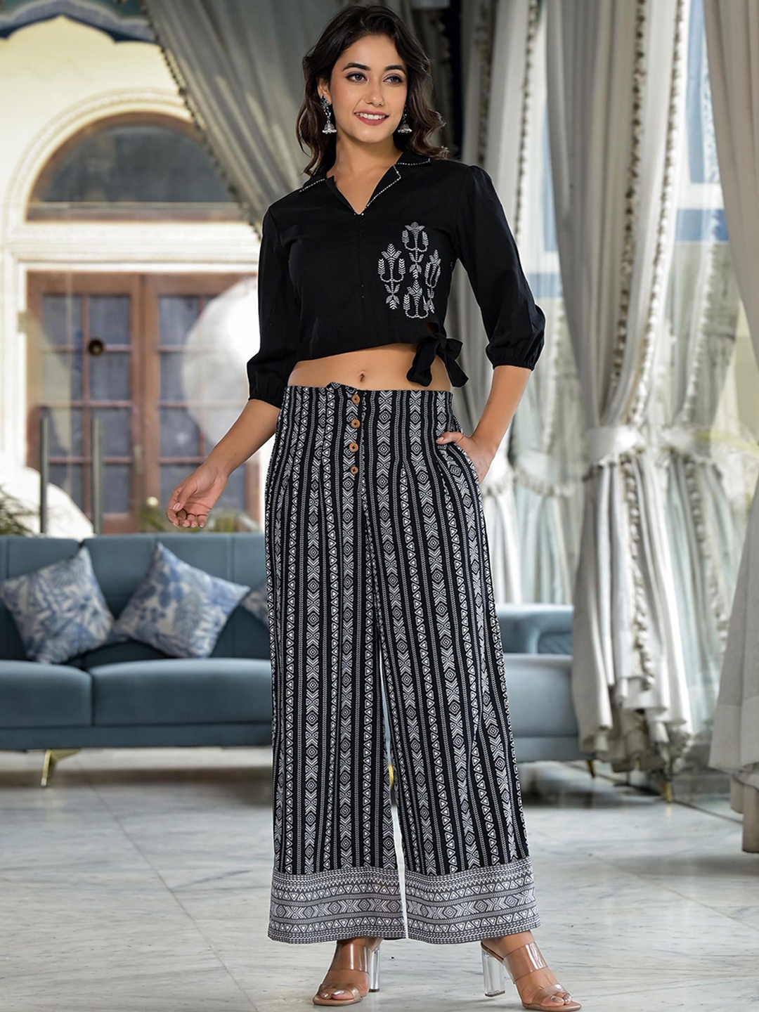 

Juniper Embroidered Top & Palazzo, Black