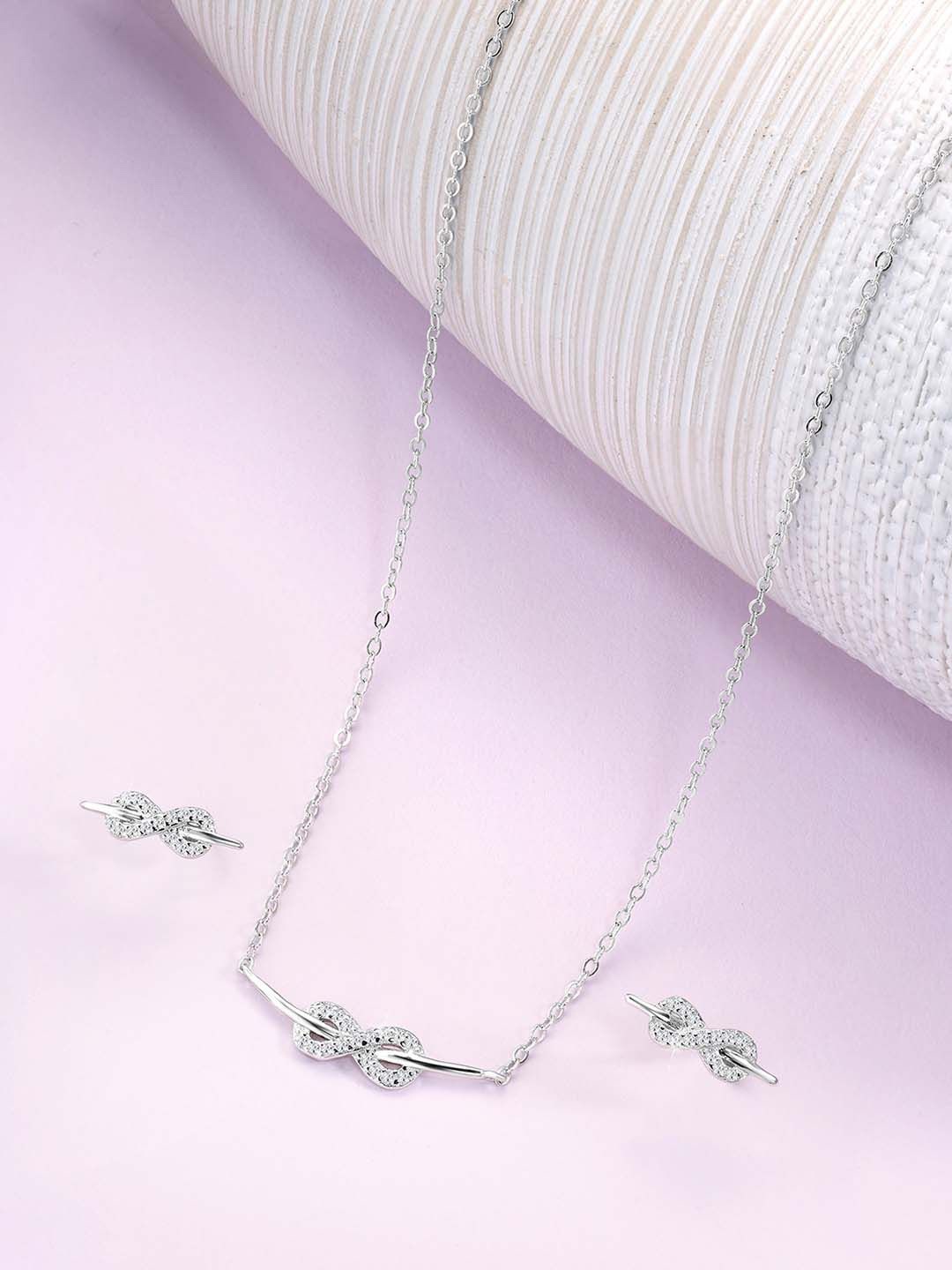 

Silvora by Peora 925 Sterling Silver Rhodium-Plated Cubic Zirconia Studded Jewellery Set