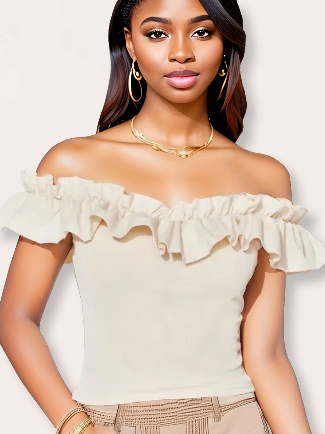 

StyleCast x Revolte Women Solid Off-Shoulder Top, Beige