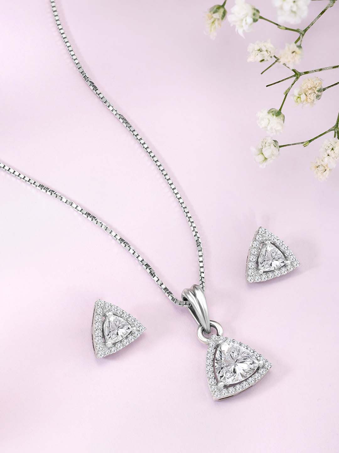 

Silvora by Peora 925 Sterling Silver Rhodium-Plated Cubic Zirconia-Studded Jewellery Set