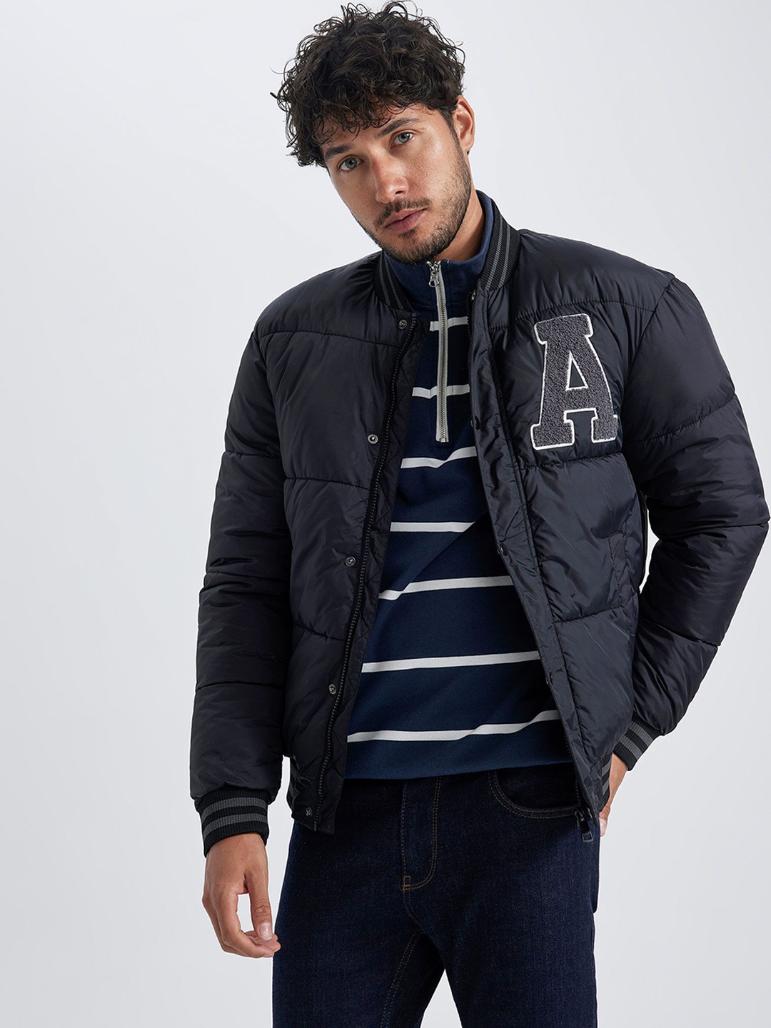 

DeFacto Men Puffer Jacket with Patchwork, Navy blue