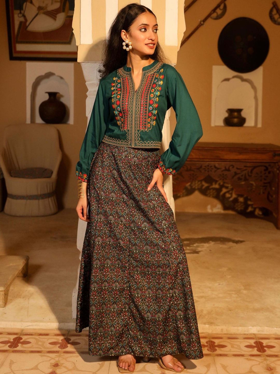 

Juniper Printed Top With Skirt, Teal