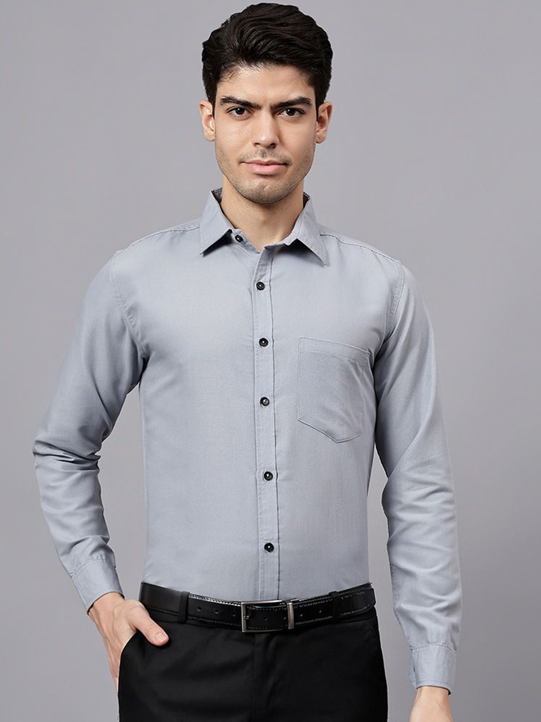 

univibe Men India Slim Spread Collar Solid Cotton Slim Fit Formal Shirt, Grey