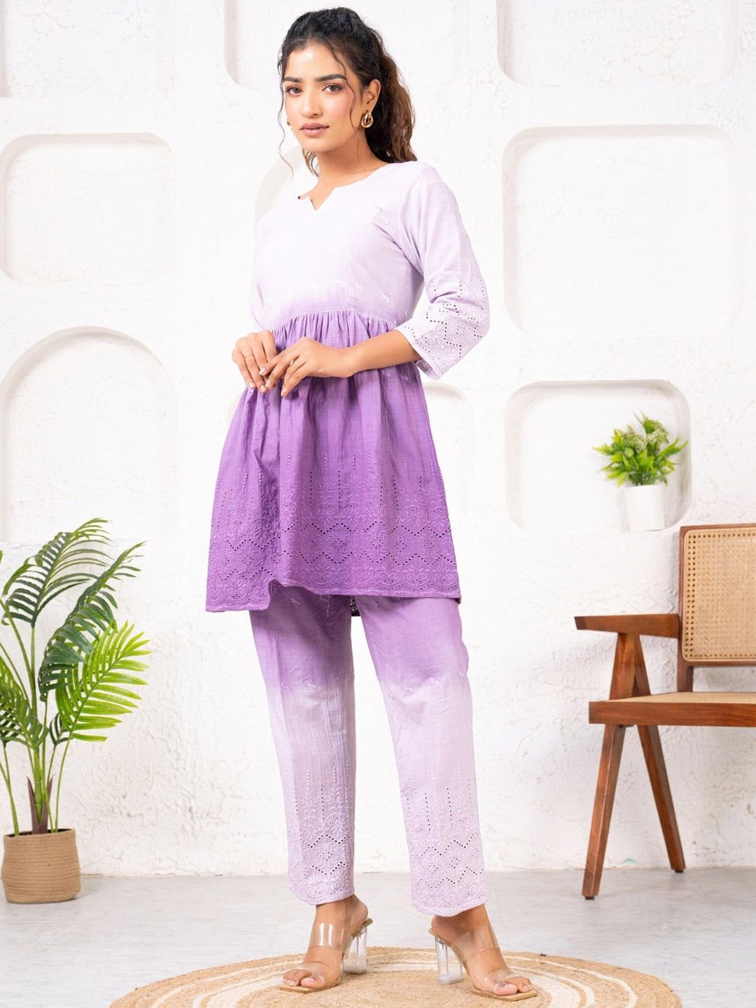 

SAADGEE Embroidered Top & Trousers Co-Ords, Purple